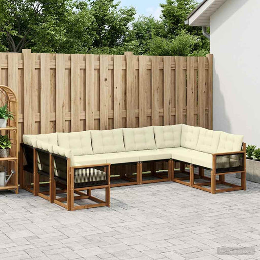 Set di divani da esterno con cuscino 9 pcs Naturale e Crema | homemem39