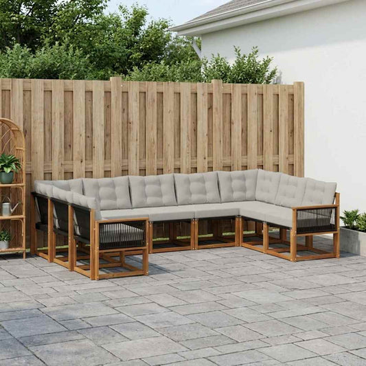 Set di divani da esterno 9 pcs Naturale e Grigio chiaro | homemem39