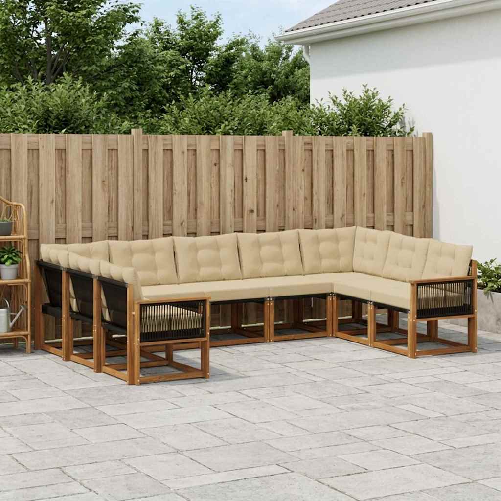 Set di divani da esterno con cuscino 9 pcs Naturale e Beige | homemem39