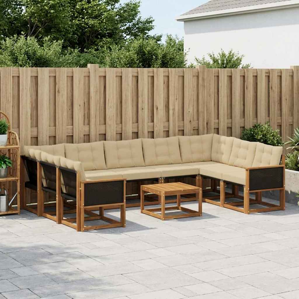 Set di divani da esterno con cuscino 10 pcs Naturale e Beige | homemem39