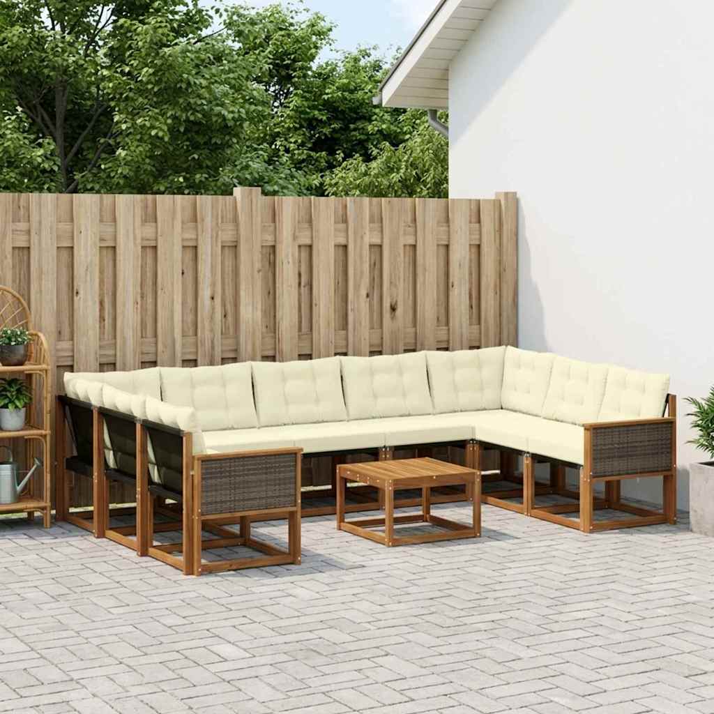 Set di divani da esterno con cuscino 10 pcs Naturale e Crema | homemem39