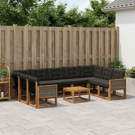 Set di divani da esterno con cuscino 10 pcs Naturale e Nero | homemem39