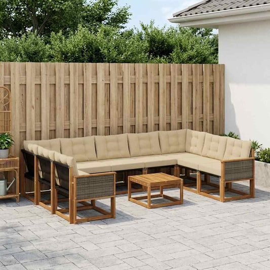 Set di divani da esterno con cuscino 10 pcs Naturale e Beige | homemem39