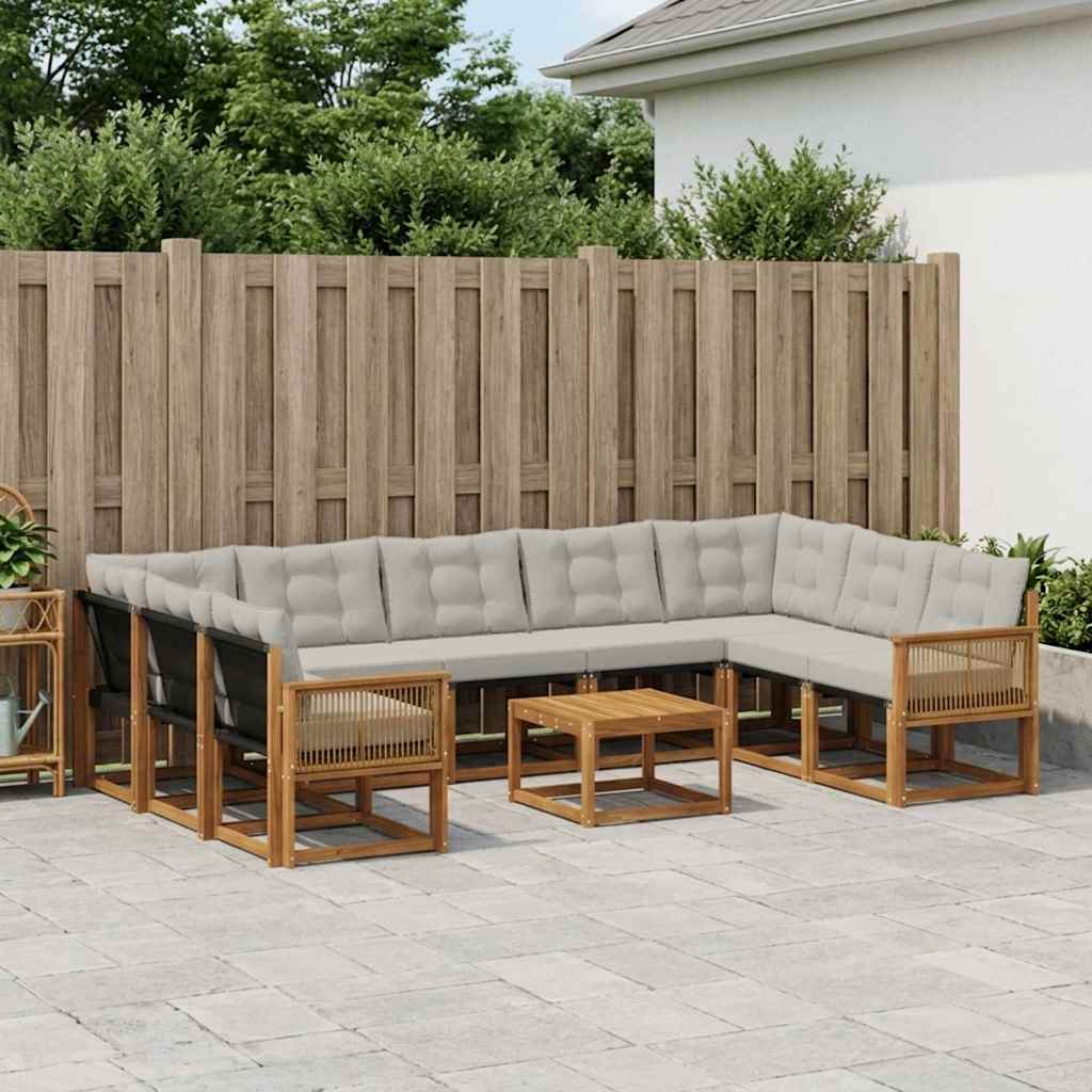 Set di divani da esterno 10 pcs Naturale e Grigio Chiaro | homemem39
