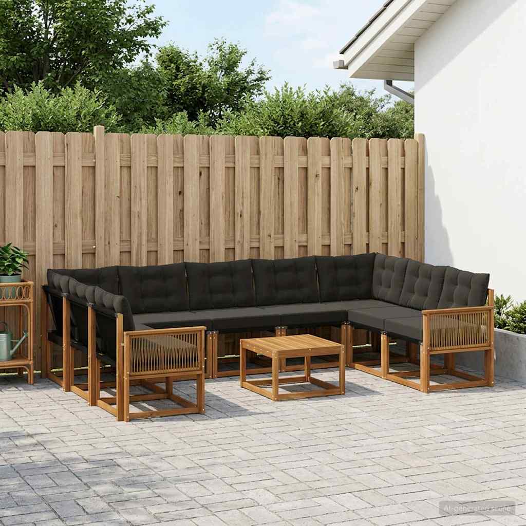 Set di divani da esterno con cuscino 10 pcs Naturale e Nero | homemem39