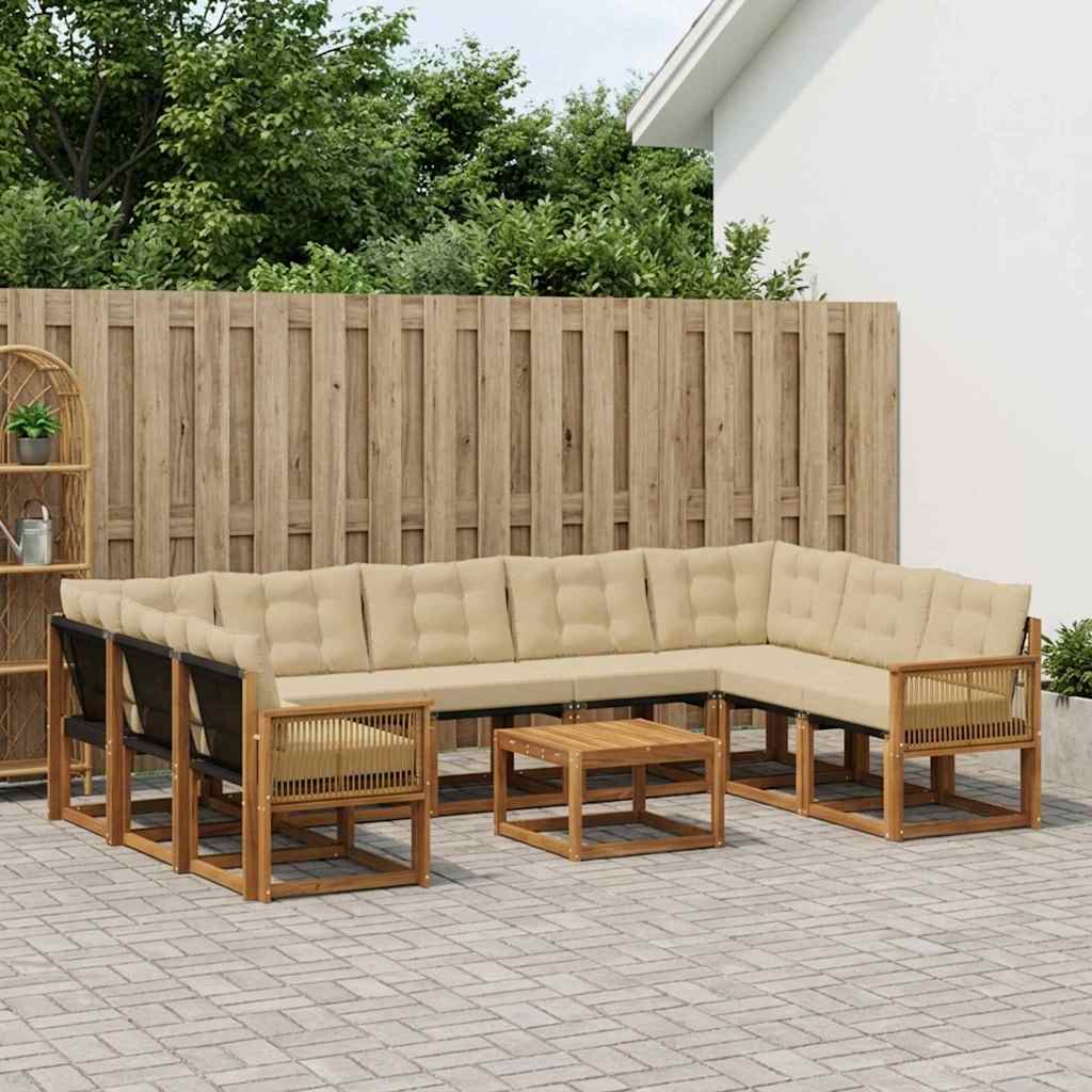 Set di divani da esterno con cuscino 10 pcs Naturale e Beige | homemem39
