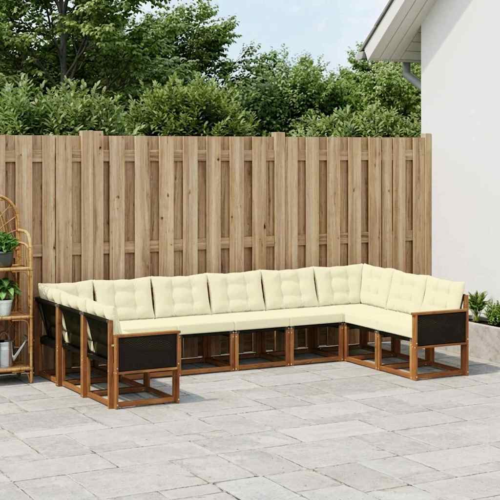 Set di divani da esterno con cuscino 10 pcs Naturale e Crema | homemem39