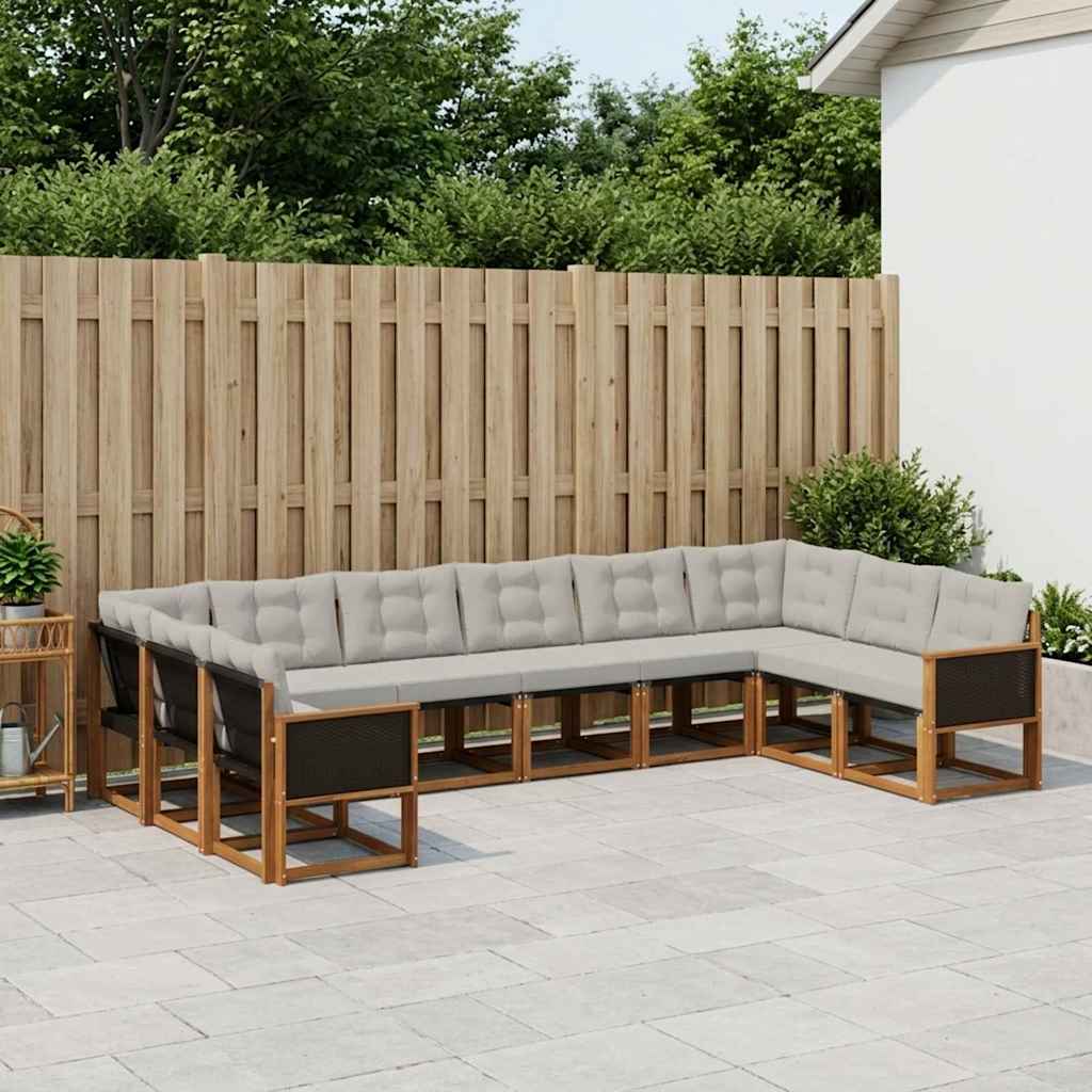 Set di divani da esterno 10 pcs Naturale e Grigio chiaro