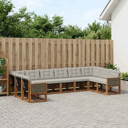 Set di divani da esterno 10 pcs Naturale e Grigio chiaro