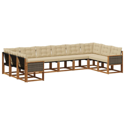 Set di divani da esterno con cuscino 10 pcs Naturale e Beige | homemem39