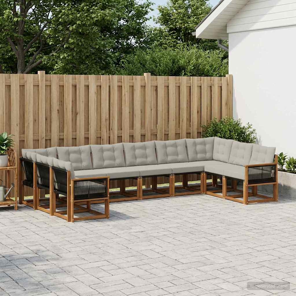 Set di divani da esterno 10 pcs Naturale e Grigio chiaro