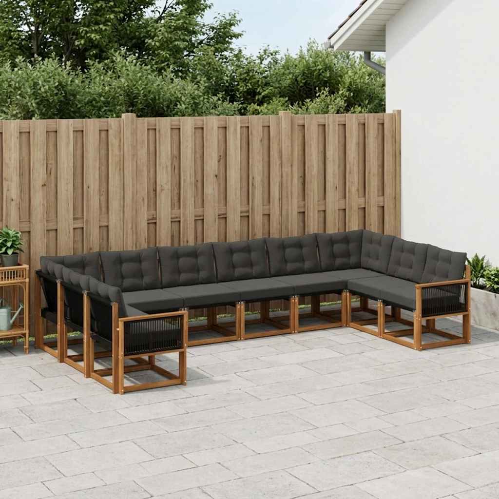 Set di divani da esterno con cuscino 10 pcs Naturale e Nero