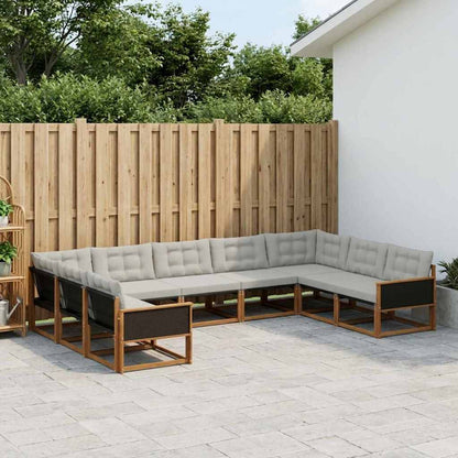 Set di divani da esterno 9 pcs Naturale e Grigio Chiaro