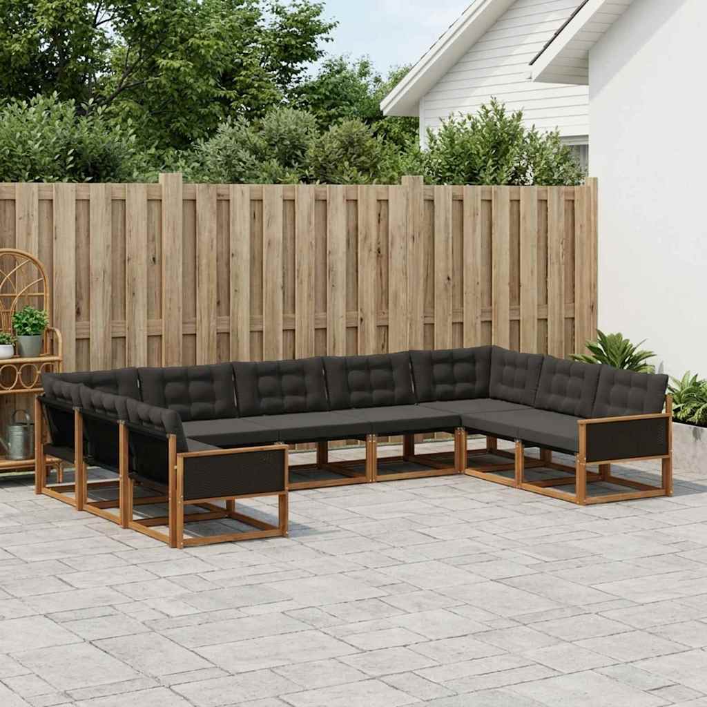 Set di divani da esterno con cuscino 9 pcs Naturale e Nero