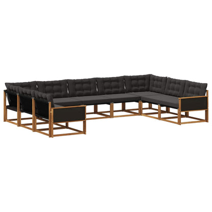 Set di divani da esterno con cuscino 9 pcs Naturale e Nero