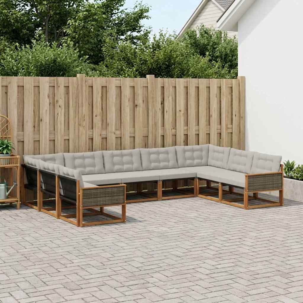Set di divani da esterno 9 pcs Naturale e Grigio Chiaro | homemem39