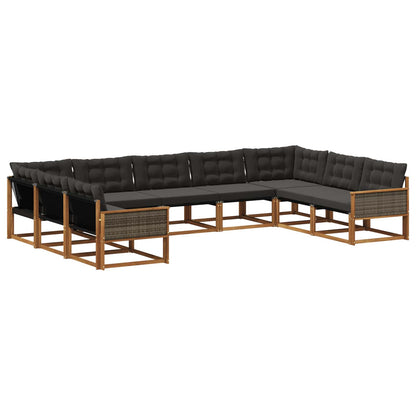 Set di divani da esterno con cuscino 9 pcs Naturale e Nero