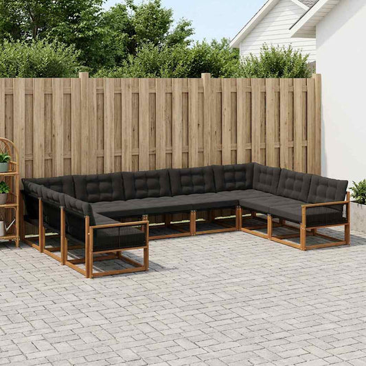 Set di divani da esterno con cuscino 9 pcs Naturale e Nero
