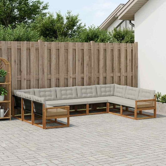 Set di divani da esterno 9 pcs Naturale e Grigio Chiaro