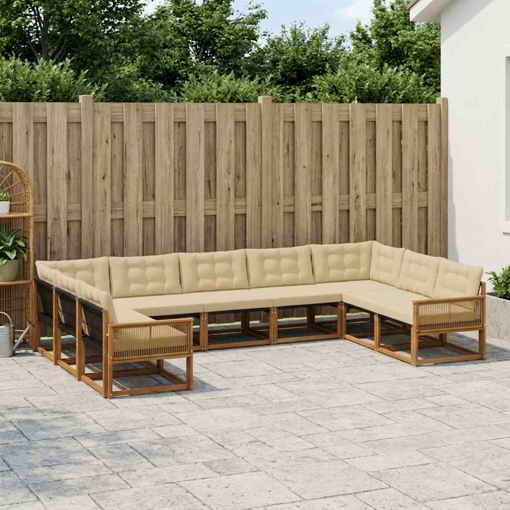 Set di divani da esterno 9 pz Naturale e Beige