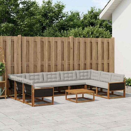 Set di divani da esterno 10 pcs Naturale e Grigio Chiaro | homemem39