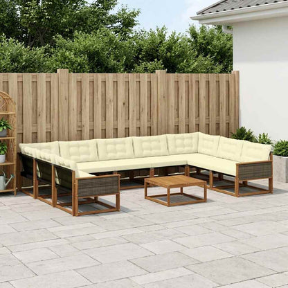 Set di divani da esterno con cuscino 10 pcs Naturale e Crema