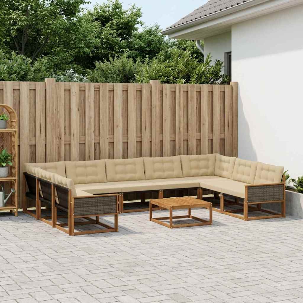 Set di divani da esterno con cuscino 10 pcs Naturale e Beige | homemem39