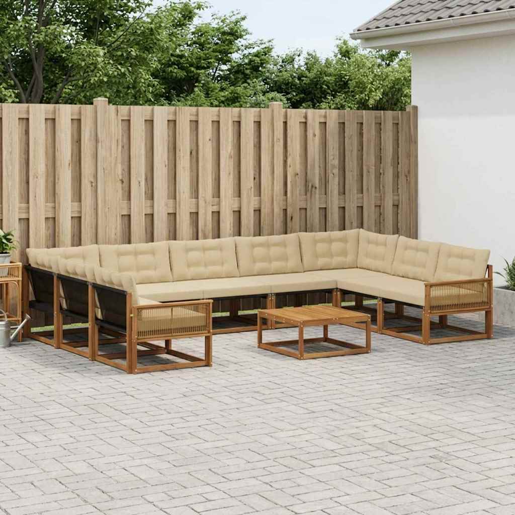 Set di divani da esterno con cuscino 10 pcs Naturale e Beige