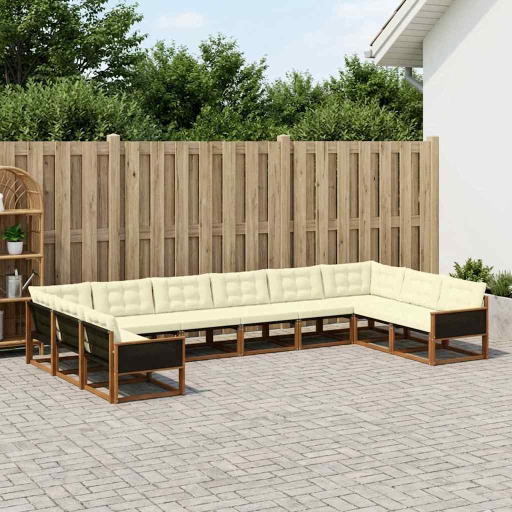 Set di divani da esterno con cuscino 10 pcs Naturale e Crema