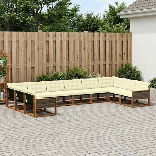 Set di divani da esterno con cuscino 10 pcs Naturale e Crema | homemem39