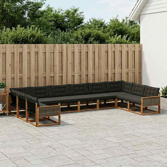 Set di divani da esterno con cuscino 10 pcs Naturale e Nero | homemem39