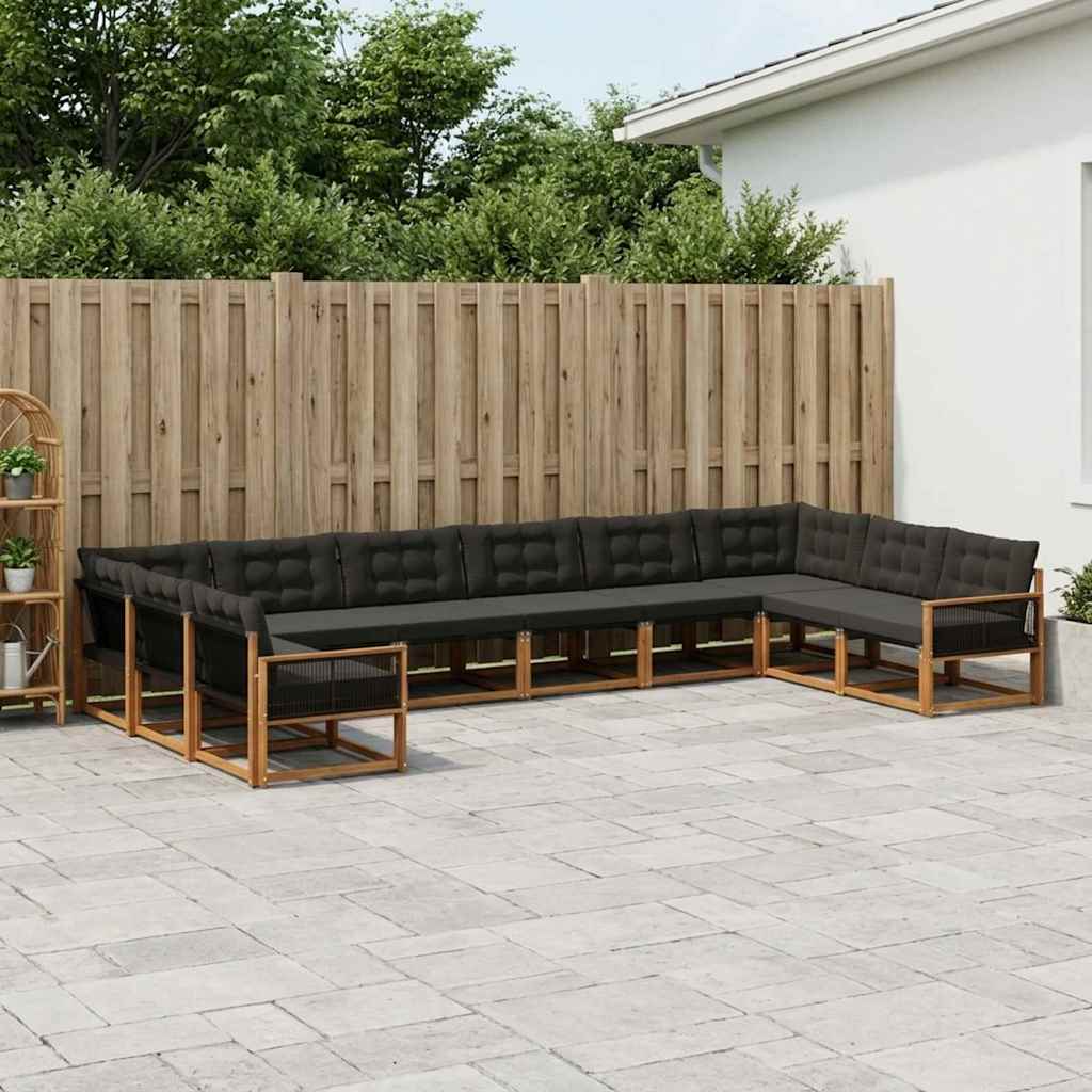 Set di divani da esterno con cuscino 10 pcs Naturale e Nero