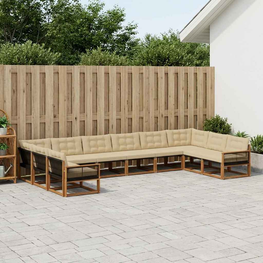 Set di divani da esterno con cuscino 10 pcs Naturale e Beige | homemem39