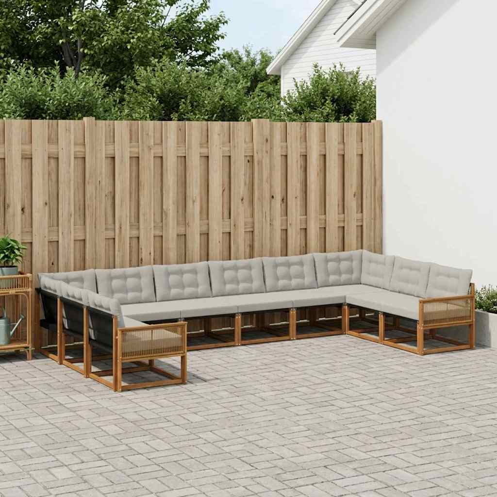 Set di divani da esterno 10 pcs Naturale e Grigio Chiaro