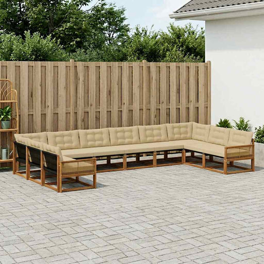 Set di divani da esterno con cuscino 10 pcs Naturale e Beige