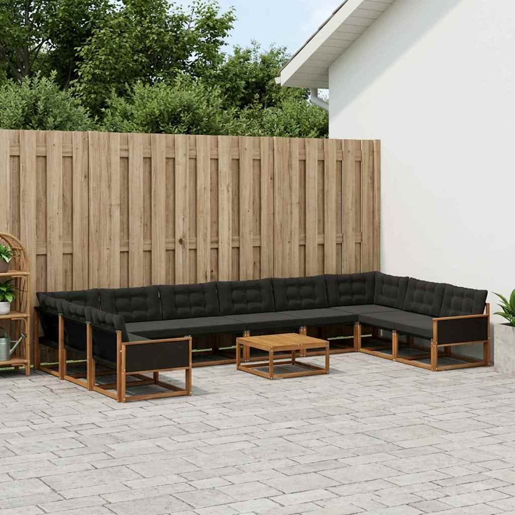 Set di divani da esterno con cuscino 11 pcs Naturale e Nero | homemem39