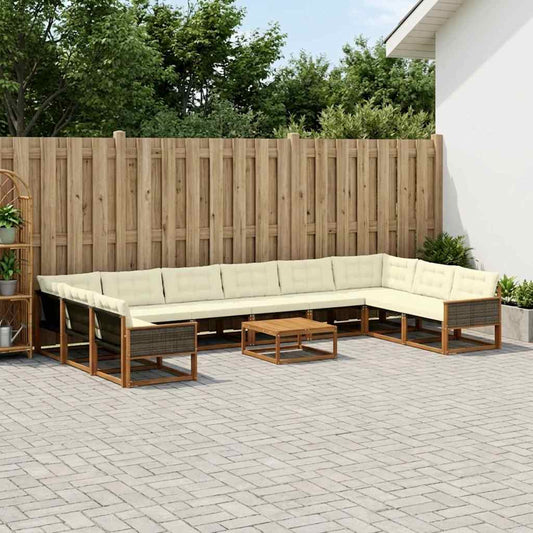 Set di divani da esterno con cuscino 11 pcs Naturale e Crema