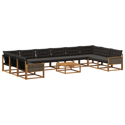 Set di divani da esterno con cuscino 11 pcs Naturale e Nero