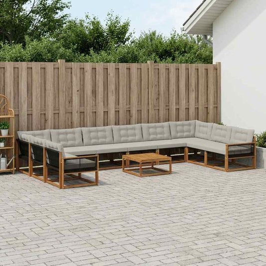 Set di divani da esterno 11 pcs Naturale e Grigio Chiaro
