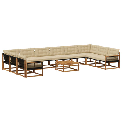 Set di divani da esterno con cuscino 11 pcs Naturale e Beige | homemem39
