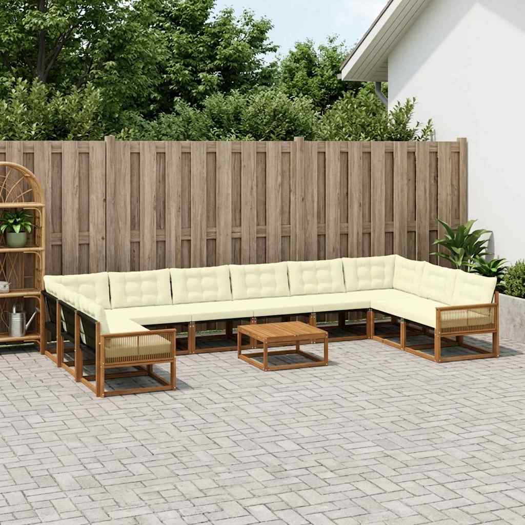 Set di divani da esterno con cuscino 11 pcs Naturale e Crema