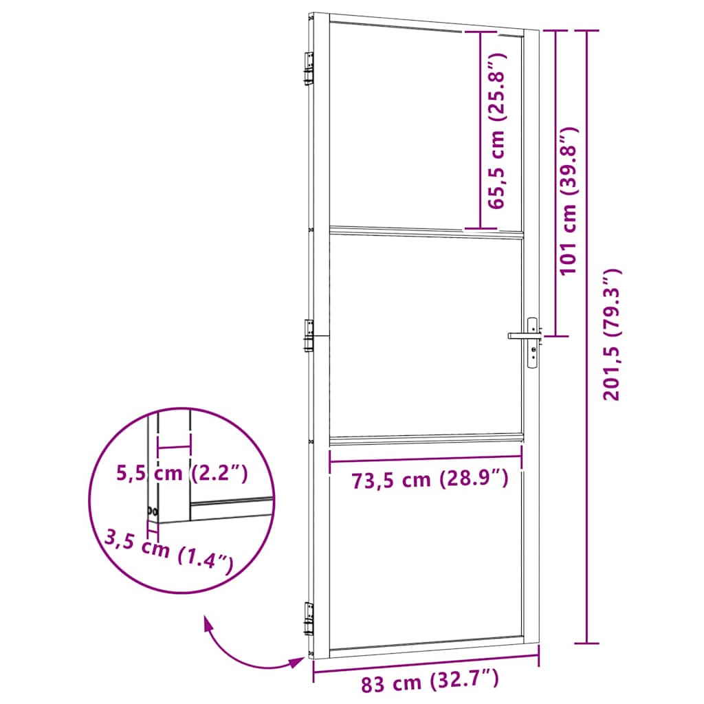 Porta in vetro Rigato Nero 83 x 3,5 x 201,5 cm Alluminio | homemem39