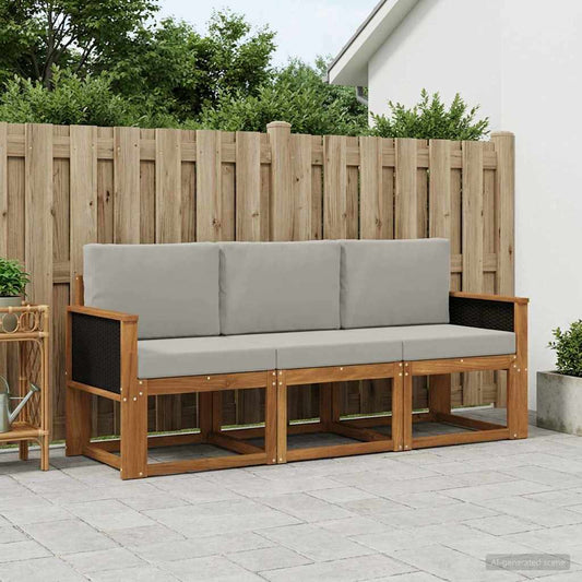 Set di divani da esterno 3 pcs Naturale e Grigio Chiaro