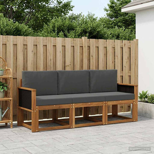 Set di divani da esterno con cuscino 3 pcs Naturale e Antracite