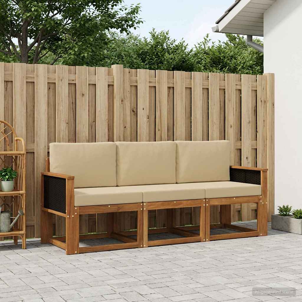 Set di divani da esterno con cuscino 3 pcs Naturale