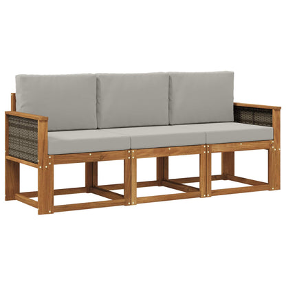 Set di divani da esterno 3 pz Naturale e Grigio Chiaro