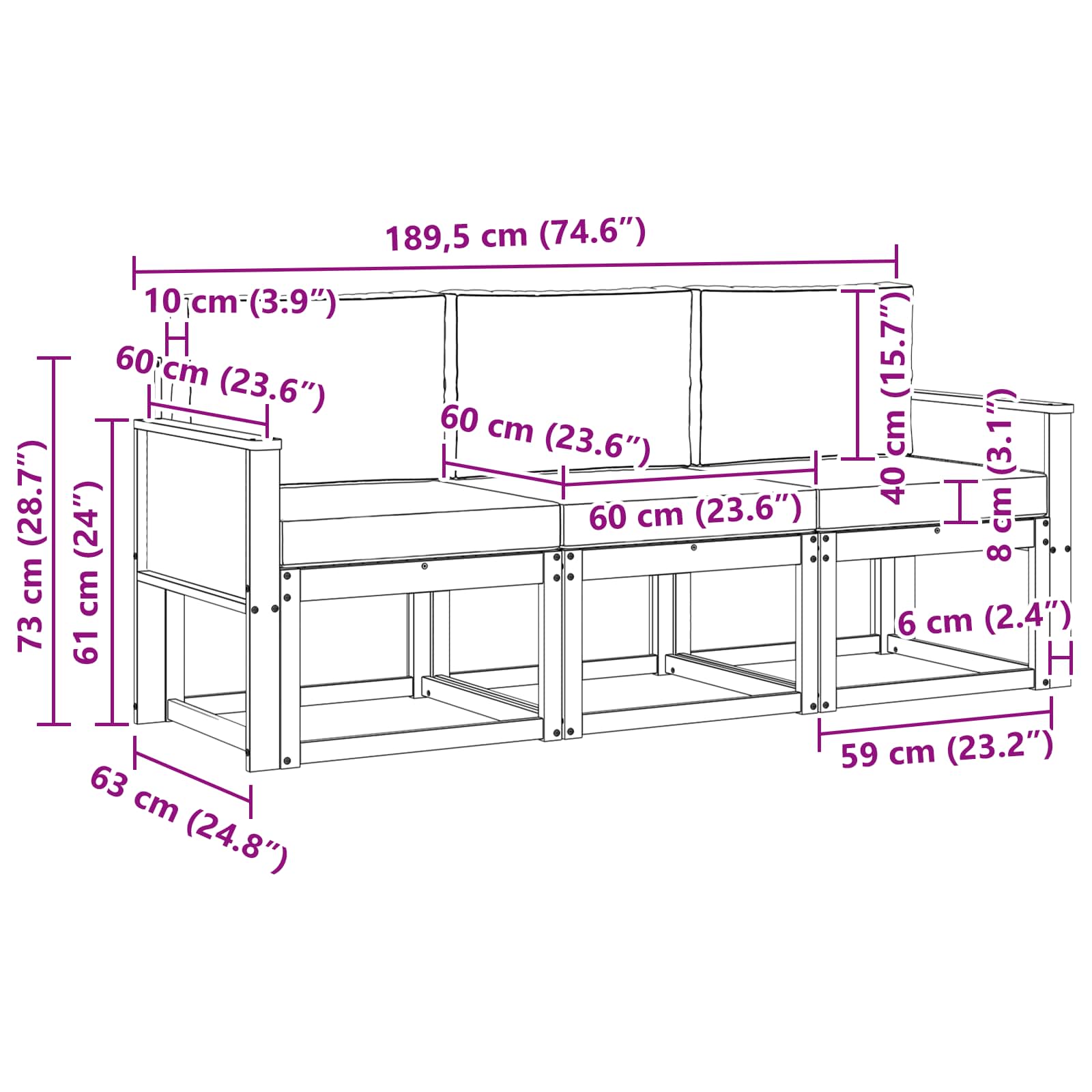 Set di divani da esterno con cuscino 3 pcs Naturale e Antracite | homemem39
