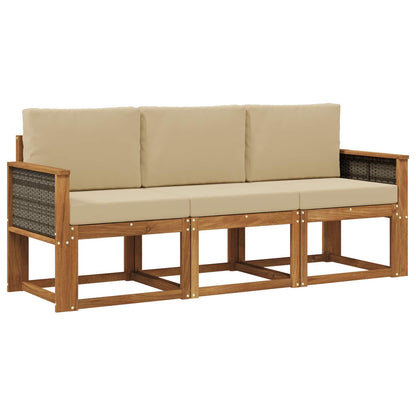 Set di divani da esterno con cuscino 3 pcs Naturale