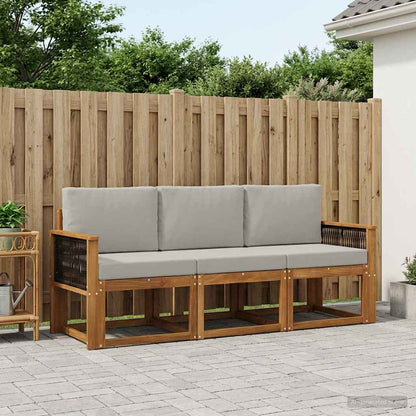 Set di divani da esterno 3 pz Naturale e Grigio Chiaro