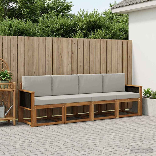 Set di divani da esterno 4 pcs Naturale e Grigio Chiaro